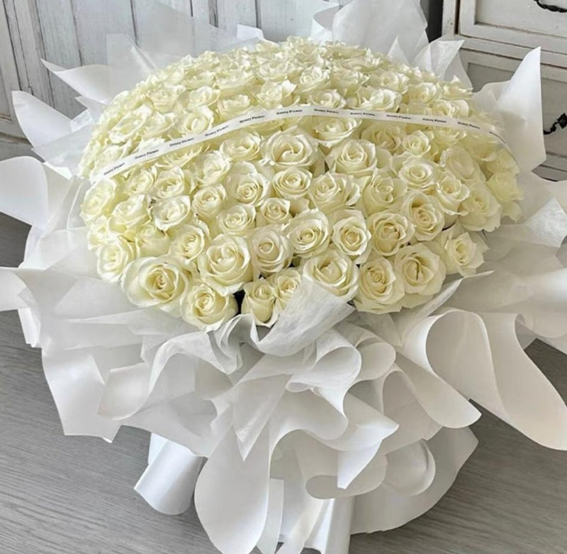 99 White Roses Bouquet