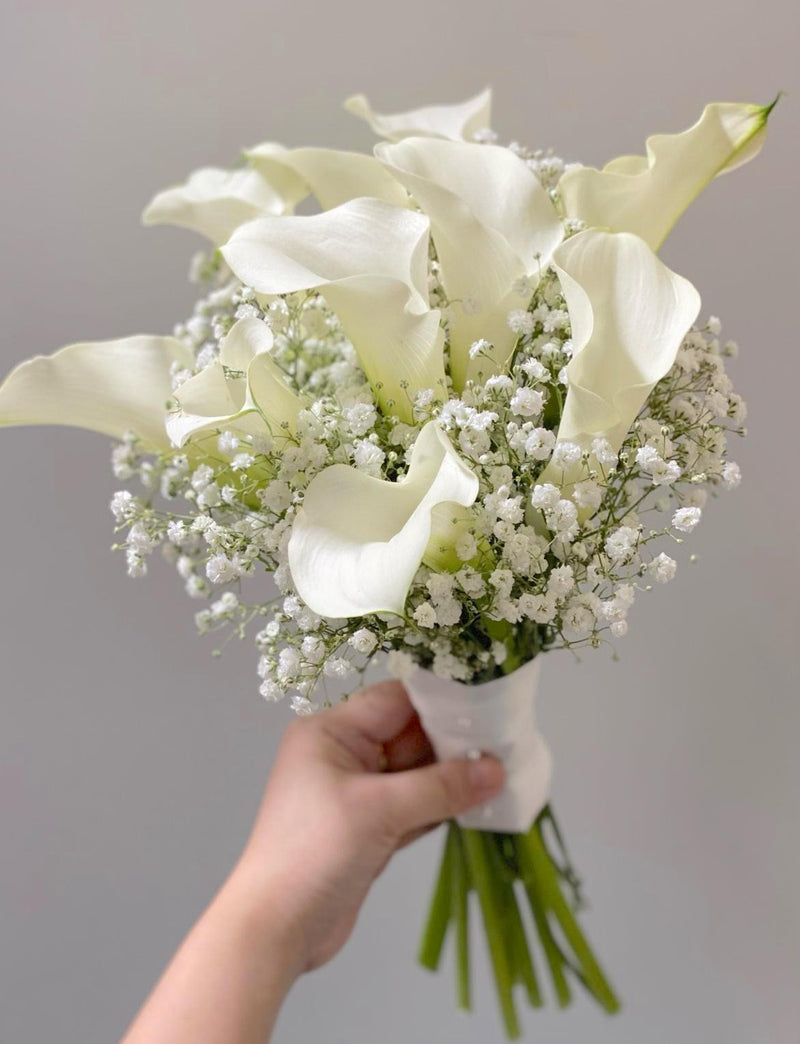 Hand Tied Calla Lilies Bridal Bouquet - Classic Style