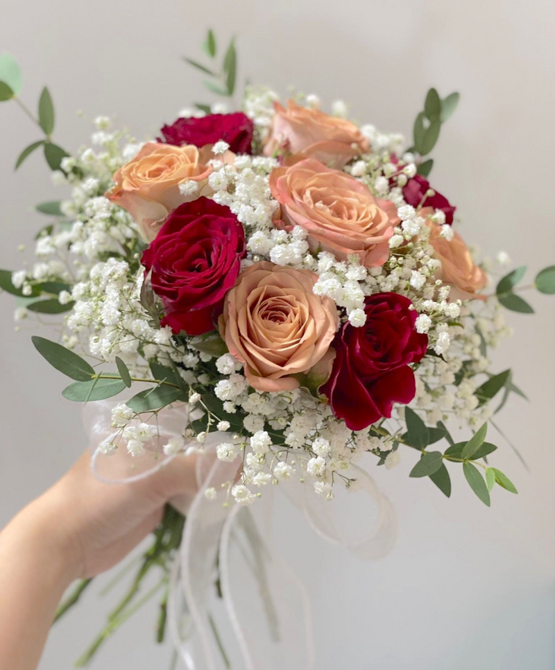 Hand Tied Mixed Roses Bridal Bouquet - Classic Style