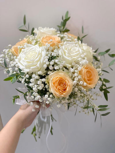 Hand Tied Mixed Roses Bridal Bouquet - Classic Style