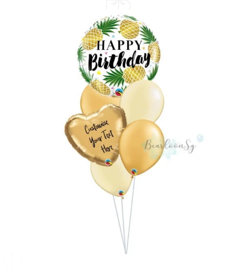 Happy Birthday Round Balloon Bouquet - Gold