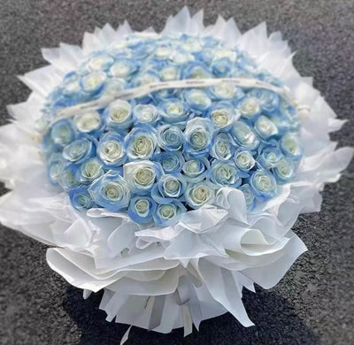 99 Icy Blue Roses Bouquet