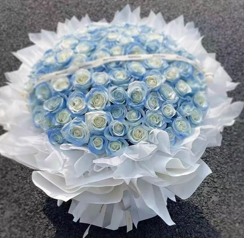 99 Icy Blue Roses Bouquet