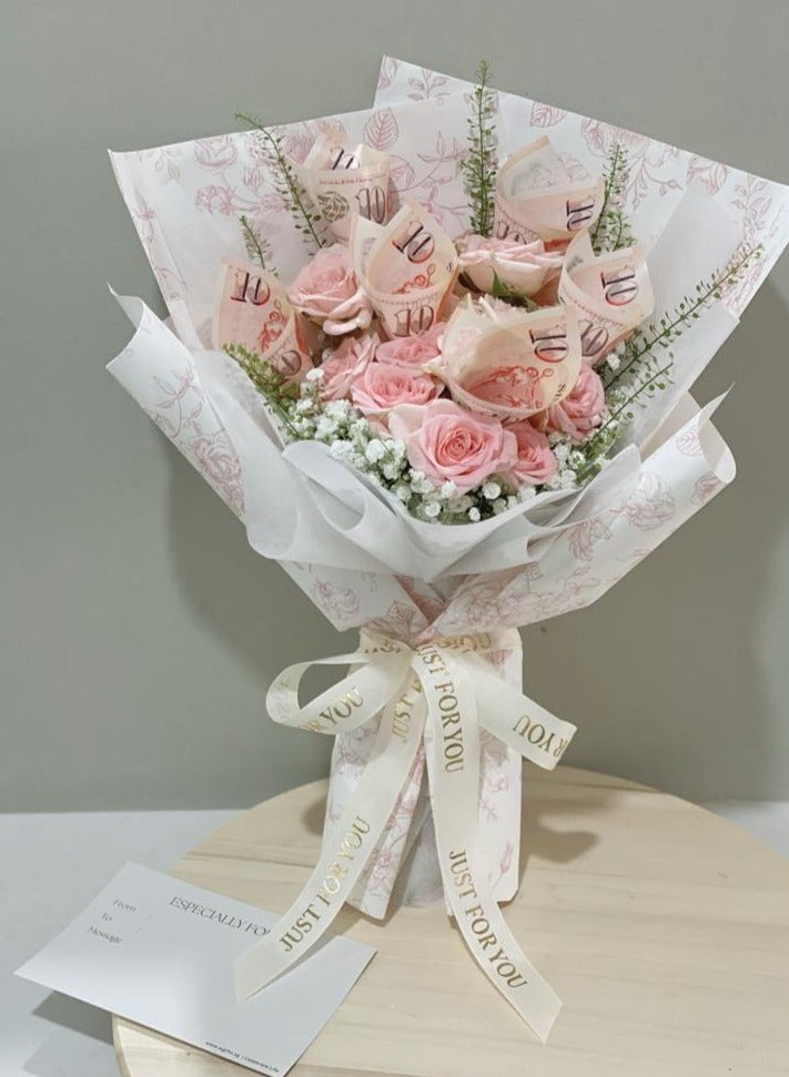 Money Bouquet - Pink Roses Spray