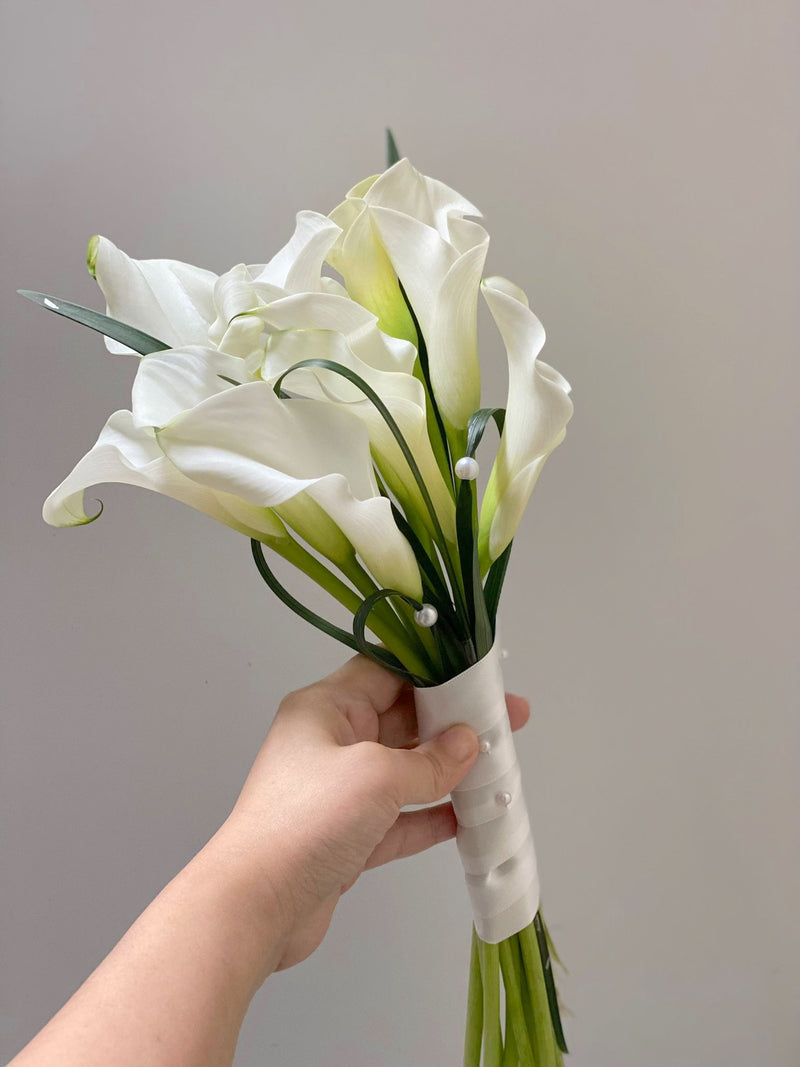 White Calla Lilies Pageant Bridal Bouquet - Minimalist