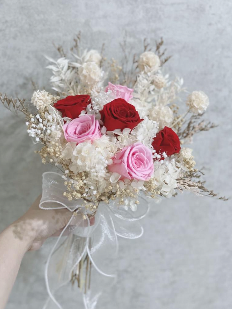 Posy Mixed Roses Preserved Bouquet - Rustic Style