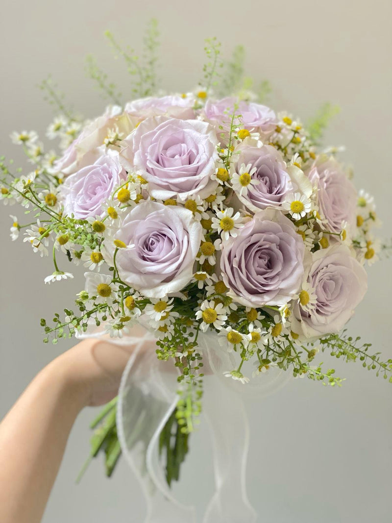 Hand Tied Purple Roses Bridal Bouquet - Garden Style