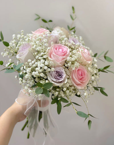 Hand Tied Mixed Roses Bridal Bouquet - Classic Style