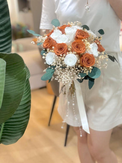 Mixed Roses Preserved Bridal Bouquet - Boho Chic Style