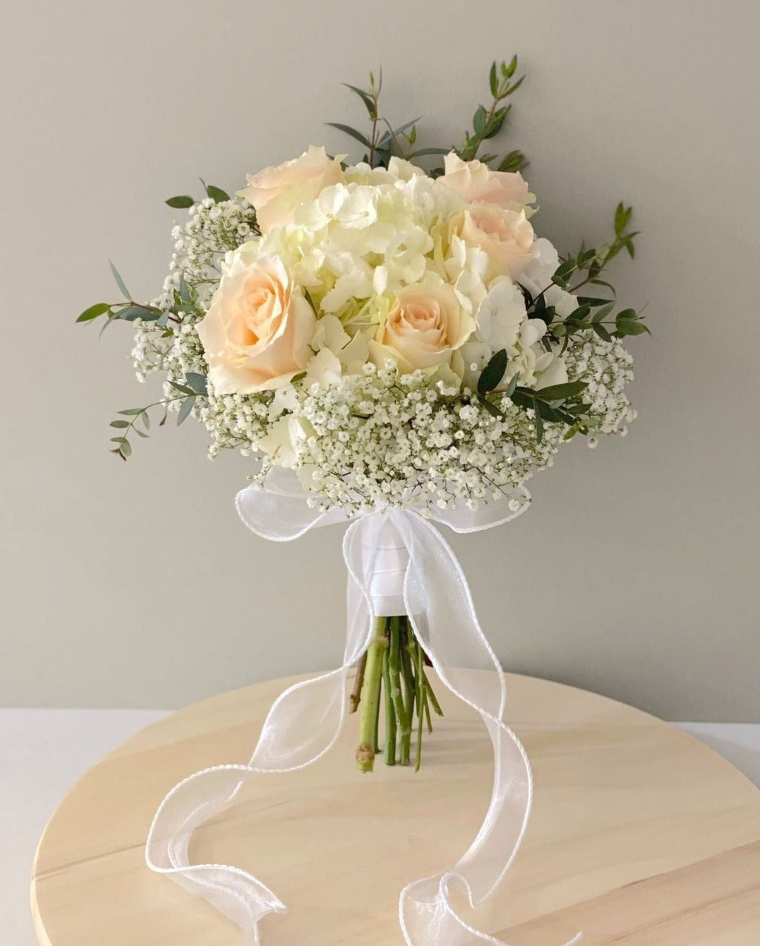 Hand Tied Hydrangea Bridal Bouquet - Classic Style