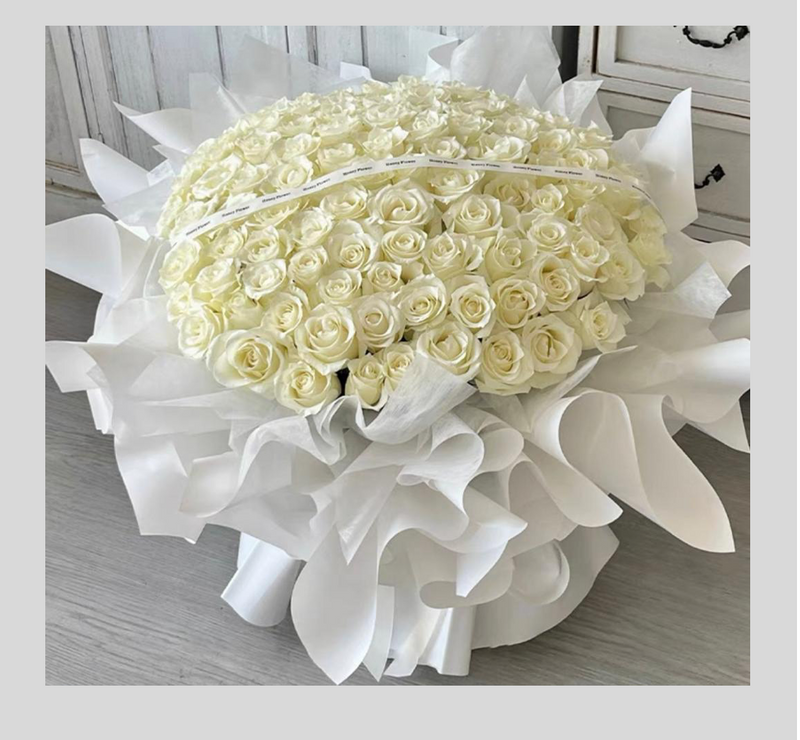 99 White Roses Bouquet