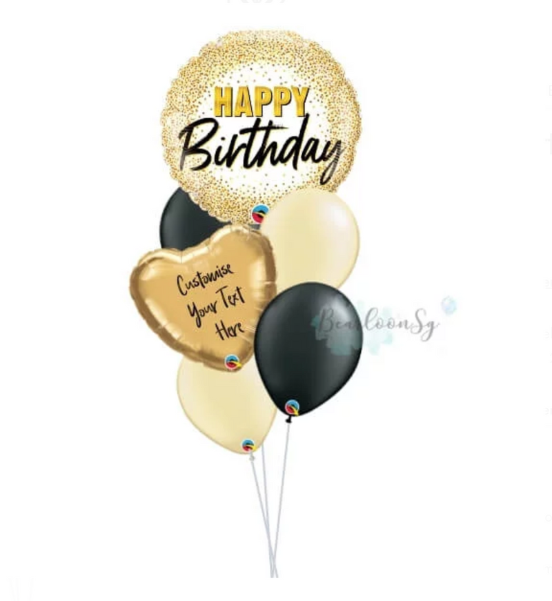 Happy Birthday Round Balloon Bouquet - Gold