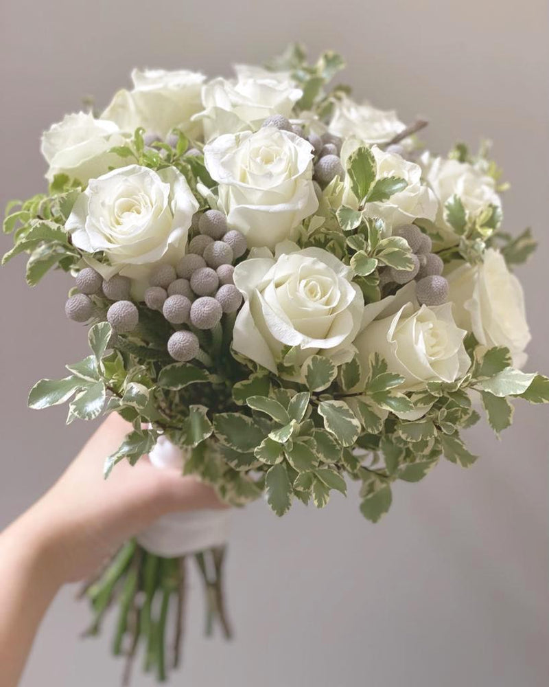 Round White Roses Bridal Bouquet - Garden Style