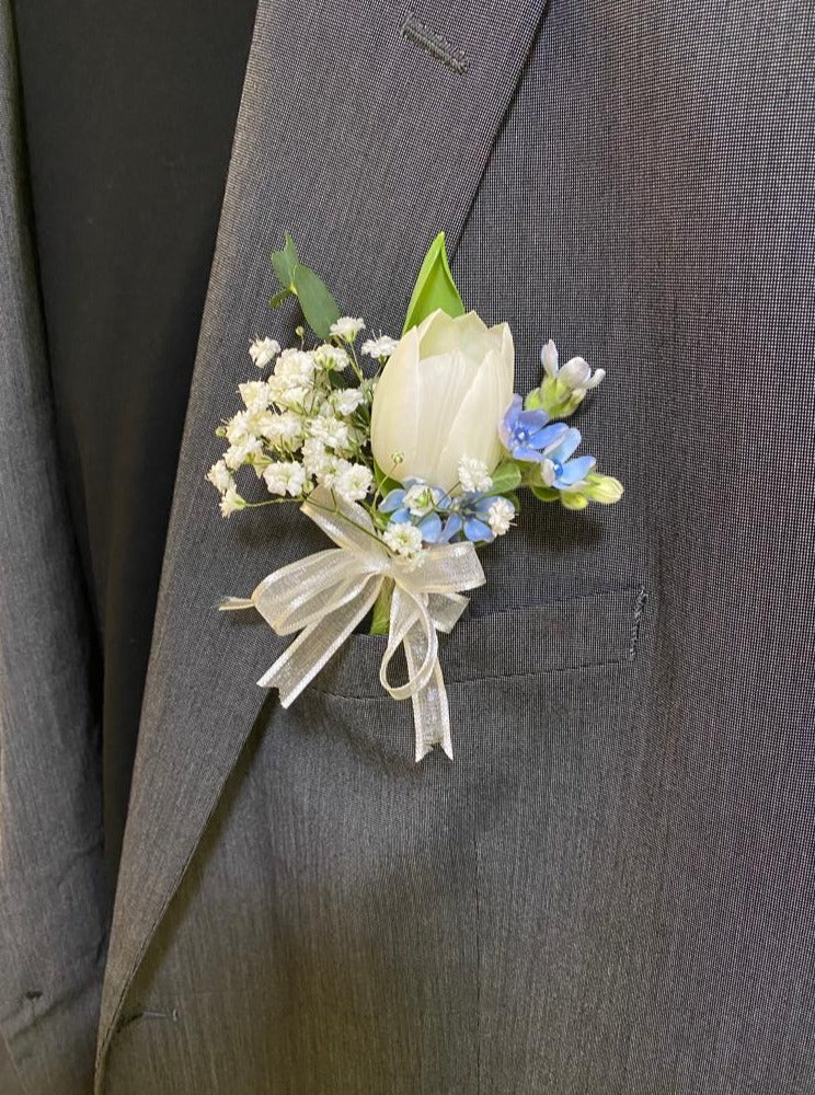 Bespoke Boutonniere White Tulips