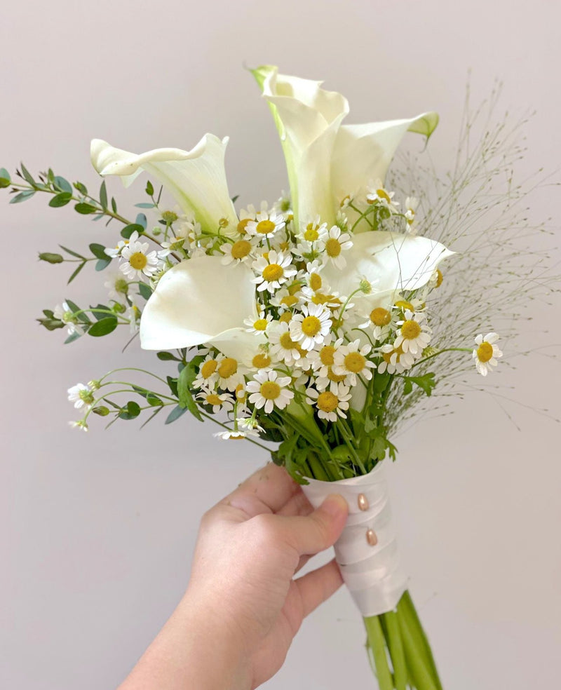 Posy White Calla Lilies Bridal Bouquet - Garden Style