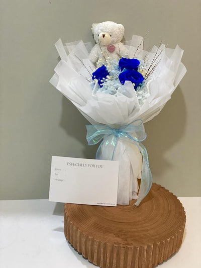 Soft Toy Bouquet - 3 Preserved Roses