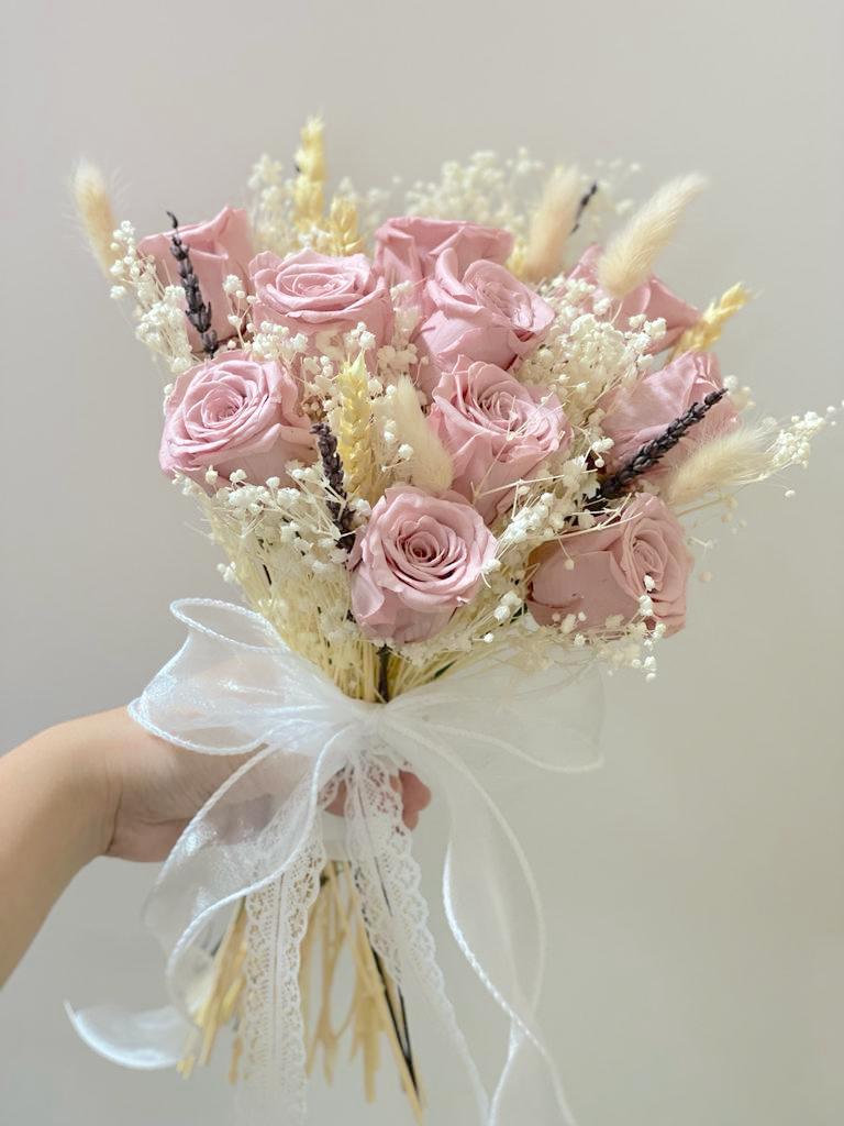 Dusty Pink Preserved Bridal Bouquet - Rustic Style