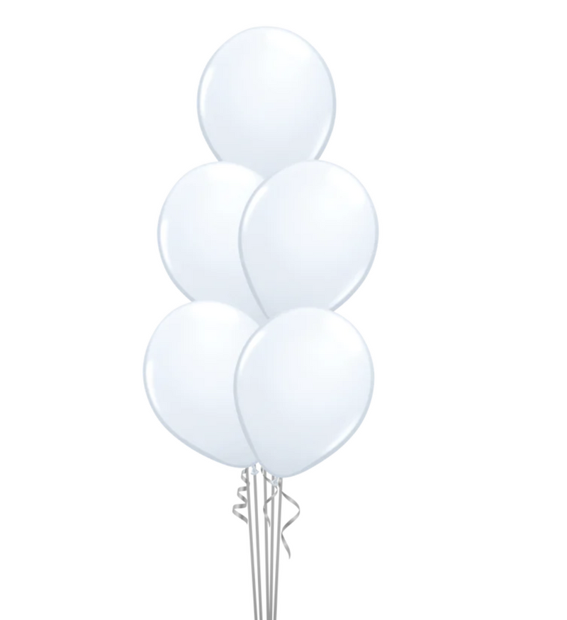 Set of 5 White 11" Latex Helium Balloon