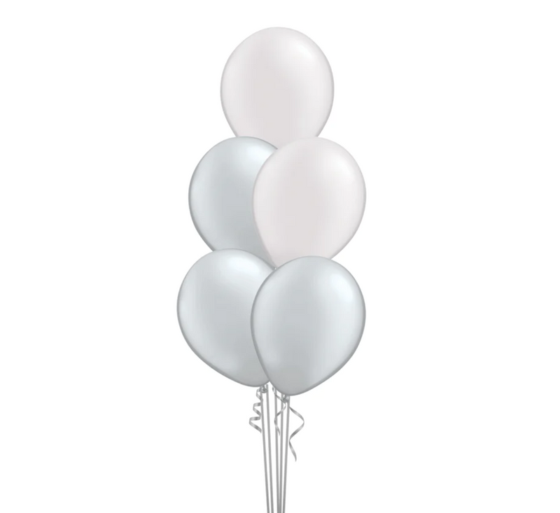 Set of 5 Silver & White Latex Balloons