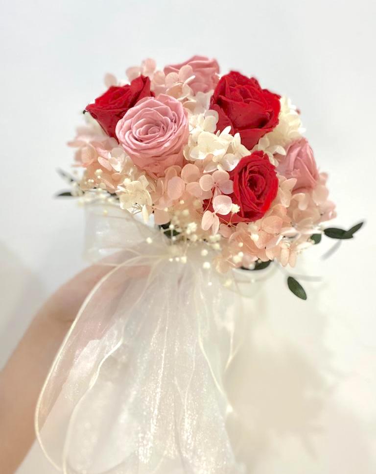 Mixed Roses Preserved Bridal Bouquet - Classic Style